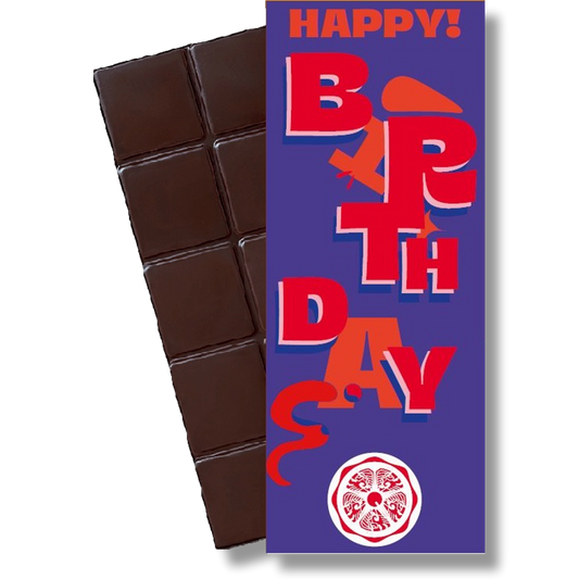 Chocolate orgánico SweetGreets con tarjeta de felicitación "Feliz cumpleaños"