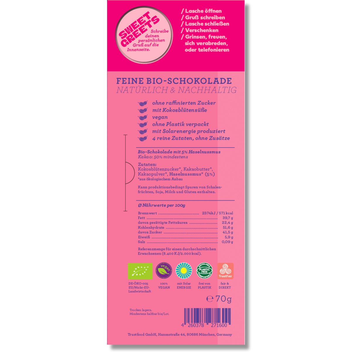 SweetGreets Bio-Schokolade mit Grußkarte "Sternschnuppen"